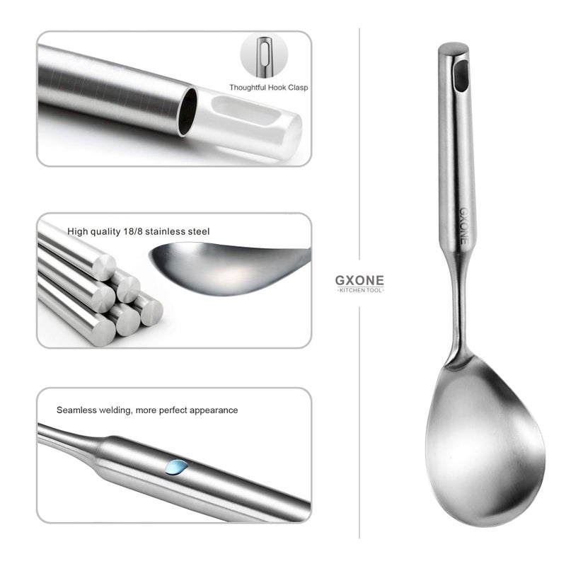 GXONE Skimmer Slotted Spoon,304 Stainless Steel Slotted Spoon, Handle Mesh Food Strainer Stainless Steel Colander with Hollow Handle Heat Resistant Cooking Tool,Silver/15.1Inch - Image 3